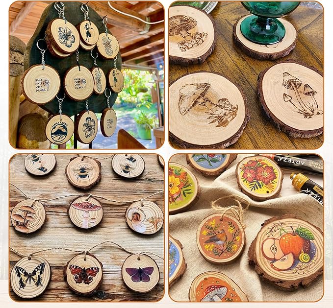 20 Pcs Wooden Discs for Crafts, 3.5''-4'' Wood Circles for Crafts, Wood Slices for Painting DIY Christmas Ornaments Party Wall Home Wedding Decor