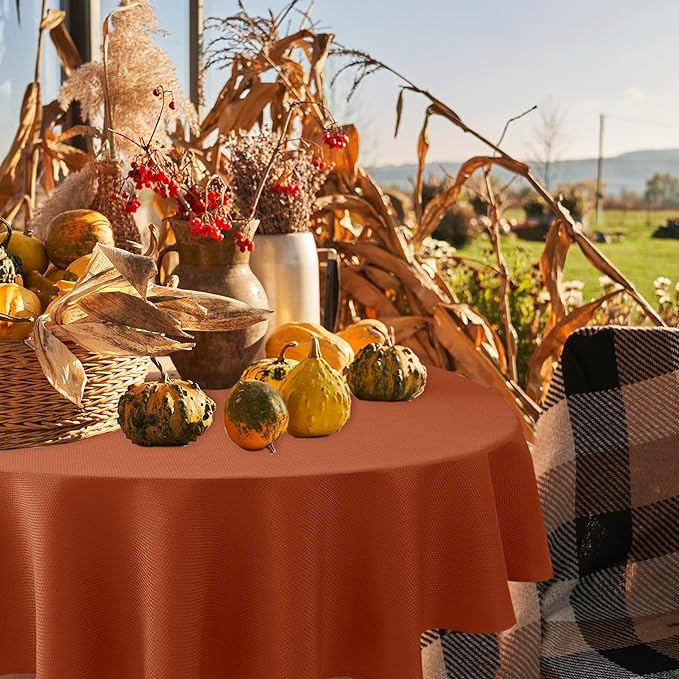 Biscaynebay 2 Pack Textured Fabric Round Tablecloths 60'' for Tables diameters from 28" to 48", Rust Table Cloth Water Resistant Small Circle Folding Table Covers for Dining Kitchen Wedding Parties