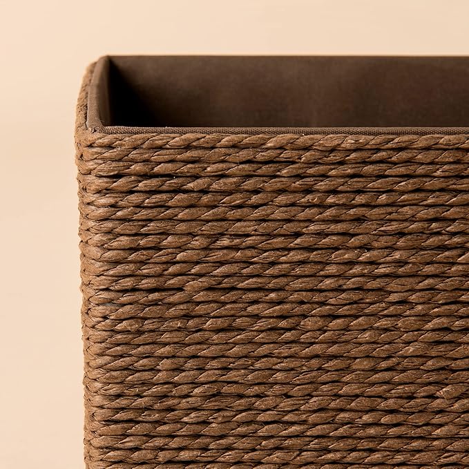 LA JOLIE MUSE Paper Rope Woven Storage Basket Set of 4 with Fabric Liner, Stackable Multipurpose Organizer Bin, Brown