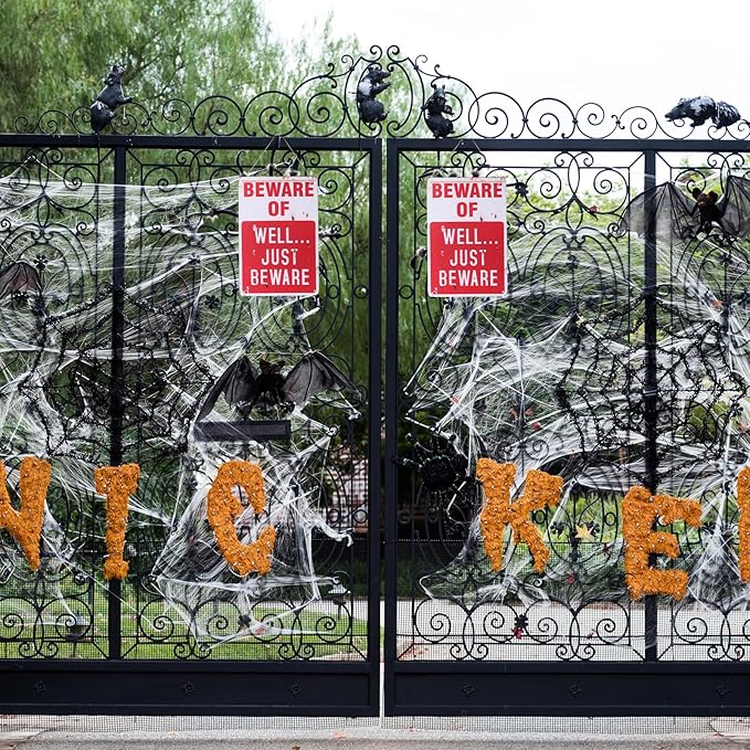 Alotpower Halloween Decorations Metal Tin Sign for Outdoor Yard, Garage Wall, Rustic Vintage Beware of Well Just Beware, 7.8x11.8in