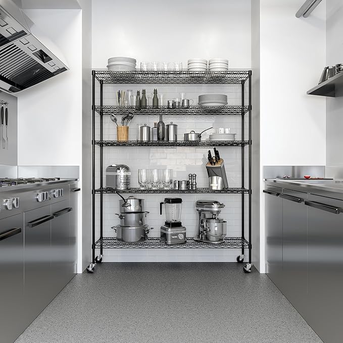 Seville Classics UltraDurable Heavy Duty NSF Solid Steel Wire Rack Storage Unit, Organizer for Garage, Warehouse, Office, Restaurant, Classroom, Kitchen, Black, 5-Tier Shelving, 60" W x 18" D