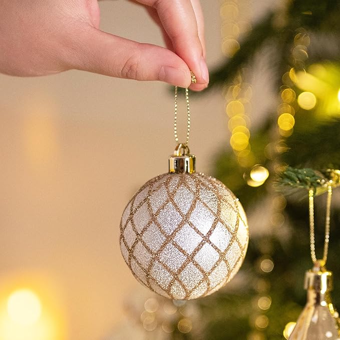 Valery Madelyn Christmas Ball Ornaments, 100ct White and Gold Shatterproof Christmas Tree Decorations Set, Elegant Hanging Ornaments for Xmas Trees Bulk Holiday Wedding Party Decor
