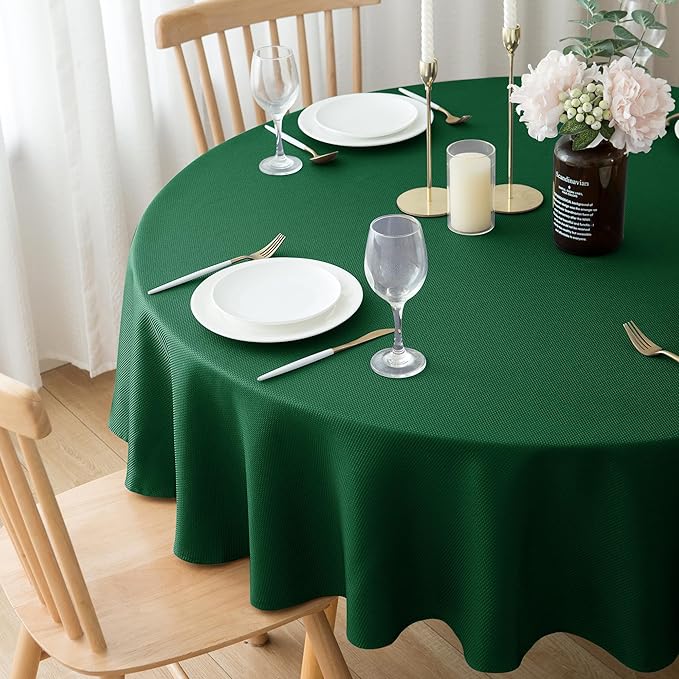 Biscaynebay Round Christmas Tablecloths 60" for Round Tables diameters from 28" to 48", Hunter Green Fabric Water Resistant Folding Table Covers Washable for Dining, Kitchen, Wedding, Parties
