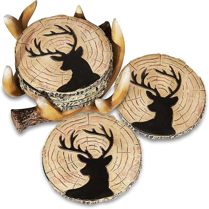 Deer Antlers Coaster Set of 6 โ Handcrafted Deer Antler Decor and Man Cave Gifts for Men - 6 Full Size Deer Antlers Coasters for Man Cave Dรฉcor
