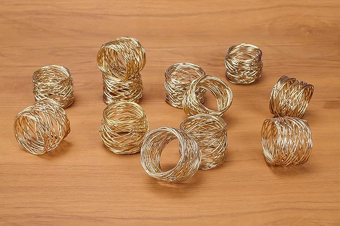 12-Piece Napkin Rings - Gold Metal Napkin Holders for Dining Table Decor, Wedding, Holiday, Party, Everyday Use - Elegant Iron Serviette Rings for Dinner Table Settings - ALPHA Living HOME