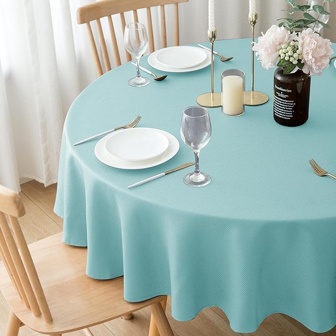 Biscaynebay Round Tablecloth 70 Inch-Auqa Blue Outdoor Fabric Table Cover-Small Circle Folding Table Cloths Linen Water Resistant for Kitchen Dining Picnic Patio Outdoor Party Restaurant Tables