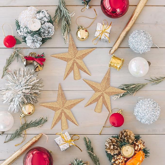 1PCS Xmas Tree Topper, 4" Star Christmas Tree Topper Glitter, Mini Bethlehem Star Xmas Shatterproof Tree Topper Decorations, Waterproof Christmas for Holiday Home Indoor & Outdoor Ornament