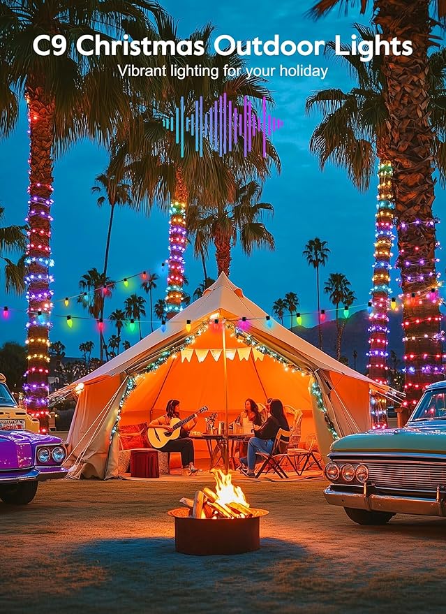 Brightown C9 LED Christmas Lights Outdoor, 150 LED RGB Smart Christmas Tree Lights with Music Sync APP Controlled, Waterproof Connectable C9 String Light for Indoor House Party Patio Garden Decor
