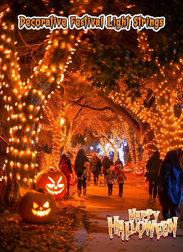 Battery Operated Halloween Indoor String Lights, 8 ft 20 LED Orange Mini Cluster Tree Lights with Timer, Indoor Outdoor Patio Garland Window Decor for Party Christmas Halloween Decorations