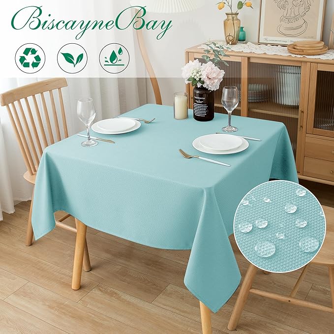 Biscaynebay Square Tablecloth 54x54 Inch-Auqa Blue Card Fabric Table Cover-Small Folding Table Cloths Linen Water Resistant for Kitchen Dining Picnic Patio Outdoor Party Restaurant Tables