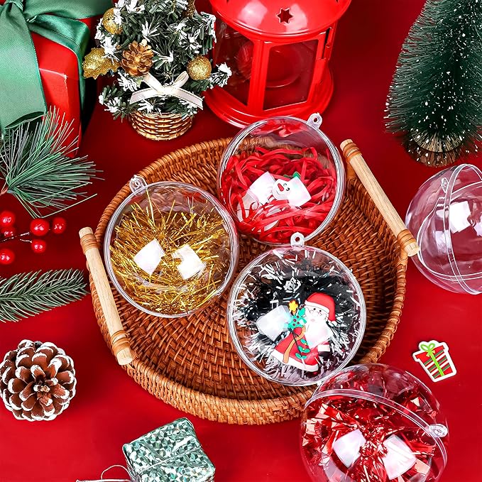 ANVAVO 50 Pieces 10 cm Christmas Clear Plastic Fillable Ball Ornaments DIY Craft Transparent Baubles Shatterproof Christmas Tree Hanging Ornaments for Xmas New Years Birthday Wedding Home Decor