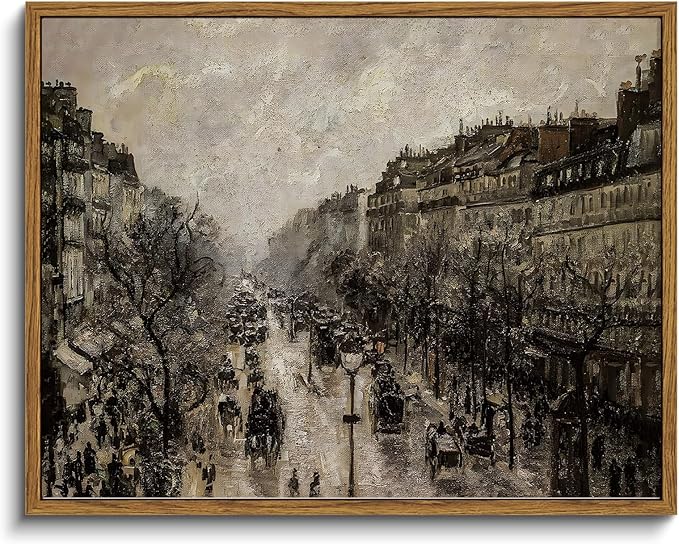 VIYYIEA Framed Canvas Wall Art Home Decor for Living Room Classical Cityscape Artwork Vintage Oil Painting Prints Parisian Street Wall Decor Bathroom Wall Pictures Farmhouse Office Home Decor 11x14in