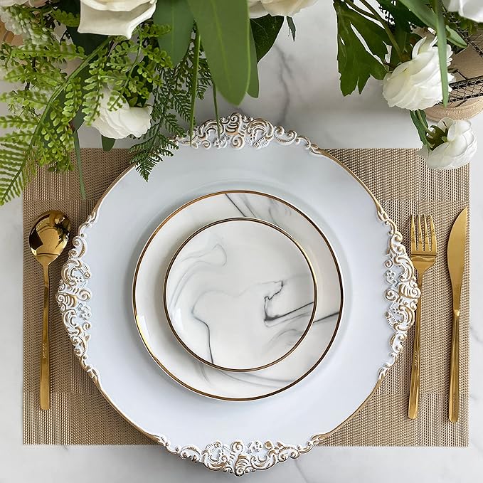 Henilosson white Charger Plates Gold Trim - Antique Plate Chargers for Dinner Plates - Set of 6 Dinner Chargers(6,white)