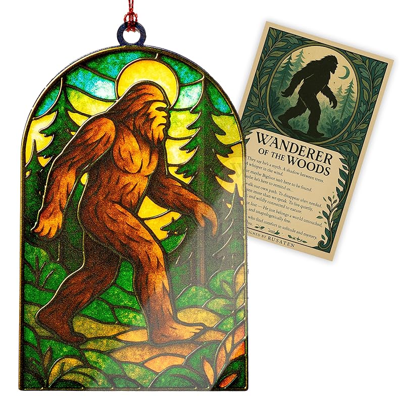 Bigfoot Gifts, Big Foot Sasquatch Gifts, Sasquatch Gifts, Bigfoot Ornament, Big Foot Card, Christmas Ornament 2025, Suncatcher Effect Stained Glass Window Hanging, Car Hanging Accessories