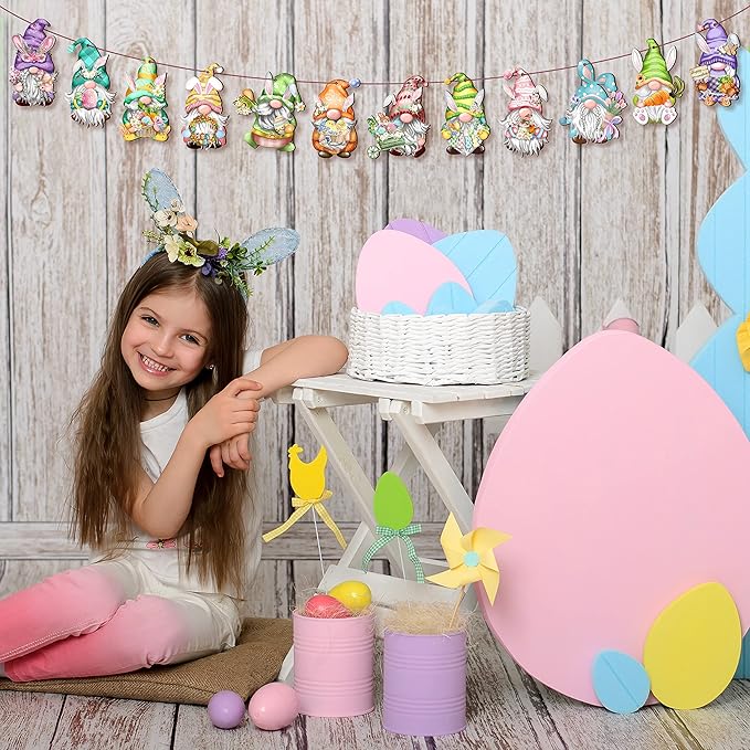 24 Pieces Easter Wooden Gnome Hanging Ornaments Hanging Decor for Easter Tree Decoration Gnomes Bunny Doll Wooden Hanging Craft