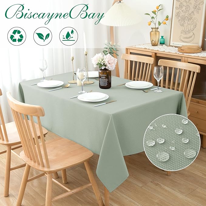 Biscaynebay Square Tablecloth 90x90 Inch-Sage Card Fabric Table Cover-Small Folding Table Cloths Linen Water Resistant Washable for Kitchen Dining Picnic Patio Outdoor Party Restaurant Tables