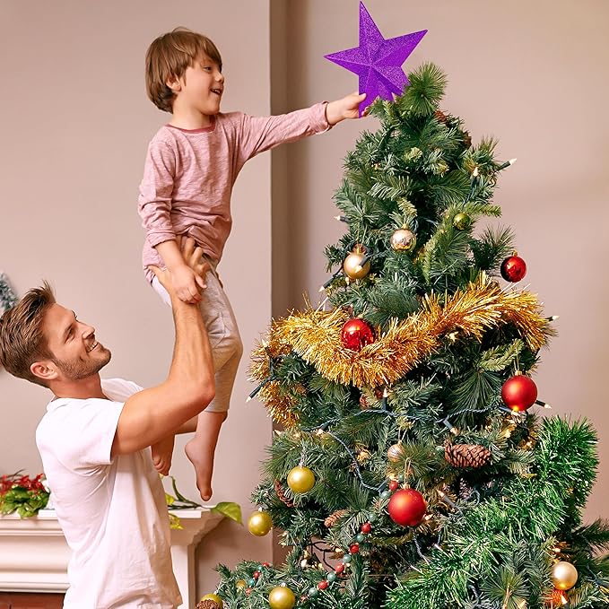 Christmas Tree Decor, 8" Purple Star Christmas Tree Topper Decorations, Xmas Glitter 3D Bethlehem Tree Ornament, Waterproof Holiday Christmas Tree Topper Star Accessories for Home Indoor Outdoor