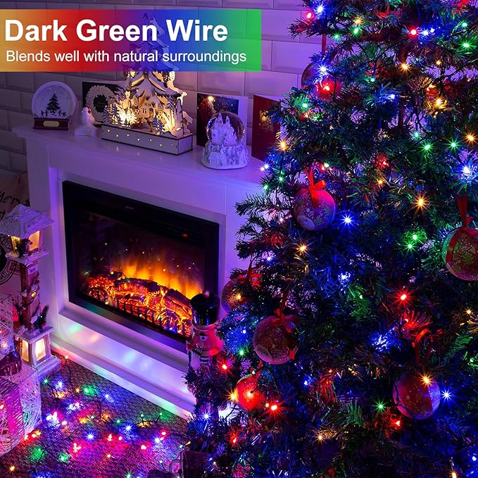 100FT 300 LED Christmas Lights Outdoor, Multicolor Christmas String Lights with 8 Modes Waterproof, Green Wire Twinkle Tree Light for Indoor Home Garden Patio Xmas Party Decorations