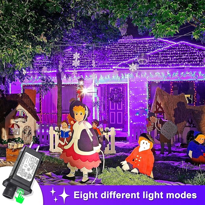 120 LED Purple Halloween Lights, 40 FT Christmas Lights Indoor Outdoor 8 Modes Plug in Waterproof Fairy String Lights for Tree Christmas Halloween Thanksgiving Decorations