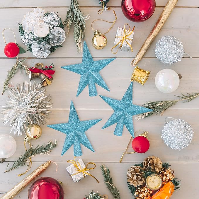 1PCS Tree Star Topper, Blue 4" Christmas Tree Topper Decorations, Glitter Shatterproof Mini Bethlehem Star Tree Topper Decor, Waterproof Star Tree Topper for Christmas Holiday Indoor/Outdoor Ornament