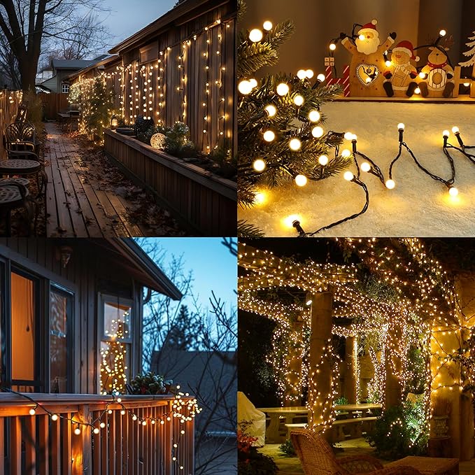 Brizled LED String Lights, 66ft 200 LED Warm White Christmas String Lights, 8 Modes LED Christmas Lights, Berry String Lights Plugin, Xmas Tree Lights Green Wire for Indoor Outdoor Party Patio