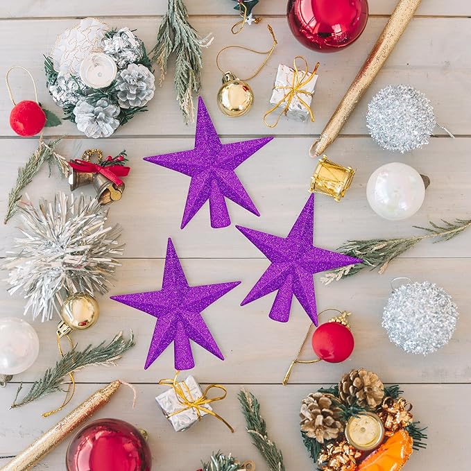 1PCS Christmas Tree Star Topper, Purple 4" Xmas Tree Topper Decorations, Glitter Shatterproof Mini Bethlehem Star Tree Decor, Waterproof Star Tree Topper for Christmas Holiday Indoor/Outdoor Ornament