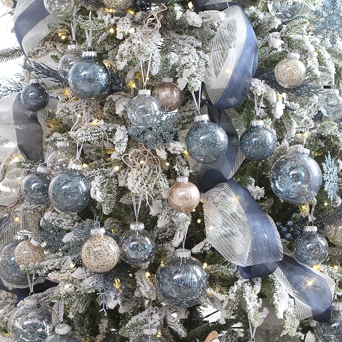 Sea Team Shatterproof Clear Plastic Christmas Ball Ornaments Decorative Xmas Balls Baubles Set with Stuffed Delicate Decorations (100mm/3.94 inch 16-Pack, Stone Blue)