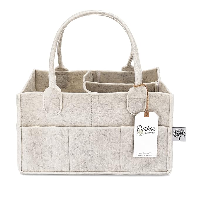 Parker Baby Diaper Caddy - Nursery Storage Bin and Car Organizer for Diapers and Baby Wipes - White, Regular