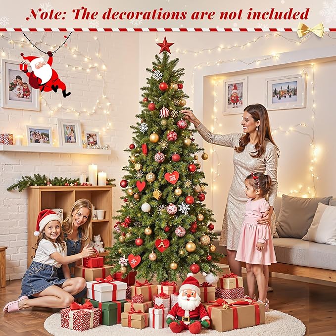 6.5ft Slim Pencil Christmas Tree Pre-lit, Remote Control, Rotating & Foldable Stand, RGB & Warm White Light for Home Decor