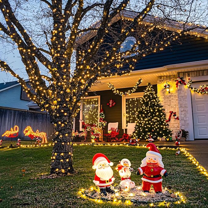JMEXSUSS 2 Pack Solar String Lights Outdoor Waterproof - Total 400 LED 151FT Solar Christmas Lights Outdoor, 8 Modes Warm White String Light for Outside Patio Yard Tree Garden Christmas Decorations