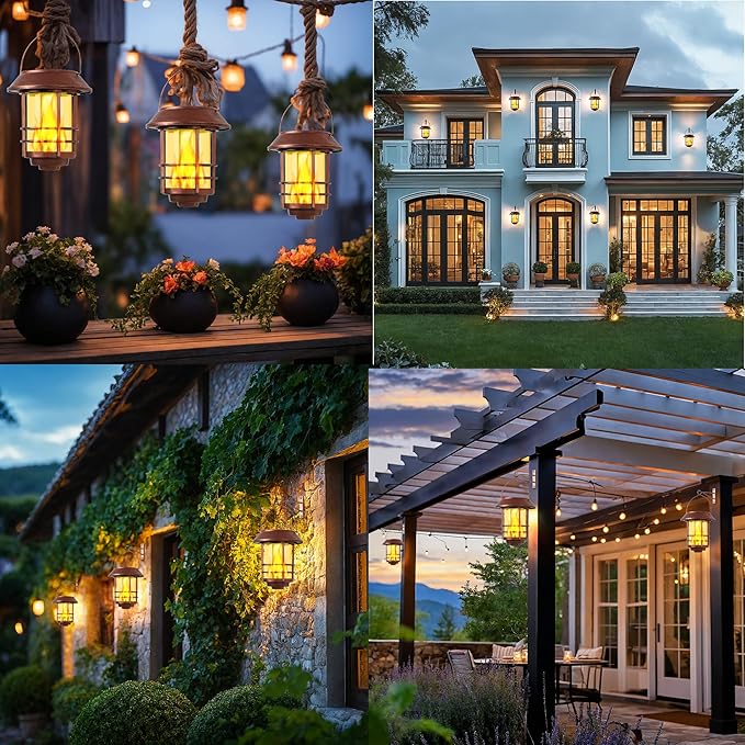 Otdair Solar Wall Lantern Outdoor, Flickering Flames Solar Sconce Lights Outdoor, Hanging Lamps Wall Mount for Front Porch, Patio and Yard, 2 Pack, Bronze