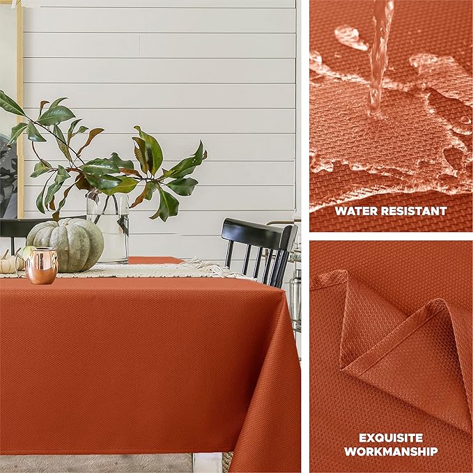 Biscaynebay Fall Tablecloth Textured Fabric Square Tablecloths 70x70 Inch, Rust Thanksgiving Autumn Harvest Water Resistant Fabric Tablecloths for Kitchen, Dining, Wedding, Parties Machine Washable