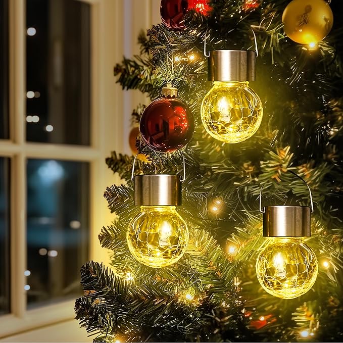 SOLPEX Hanging Solar Lights Outdoor, 8 Pack Decorative Cracked Glass Ball Light, Solar Powered Waterproof Globe Lighting, Hanging Globe Solar Lights for Garden, Yard, Patio, Lawn, Flower Bed