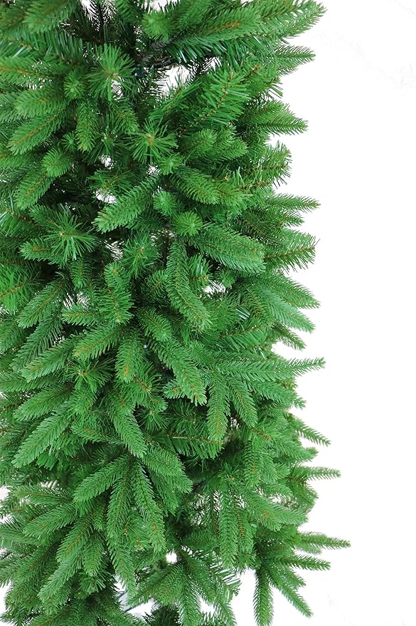 Fraser Hill Farm 7.5-Ft. Carmel Pine Slim Artificial Christmas Tree with Stand, Unlit Foldable Fake Tree with Realistic Foliage for Home Decoration