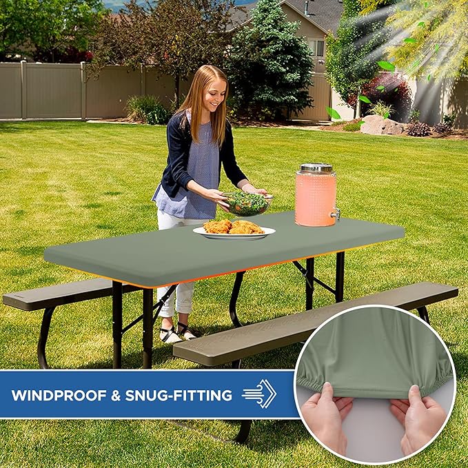 Fitted Tablecloth for 6 Foot Rectangle Tables-6 Pack Sage Elastic Outdoor Picnic Table Cover-Spandex Stretch Folding Table Cloths 6 ft for Camping Dining Room Patio Kitchen Banquet Party