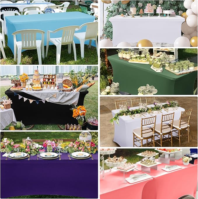 Obstal 4Ft Stretch Spandex Table Cover for Standard Folding Tables - 2 Pack Universal Rectangular Fitted Tablecloth for Party, Banquet, Events, Trade Show (White, 48L x 24W x 30H Inches)