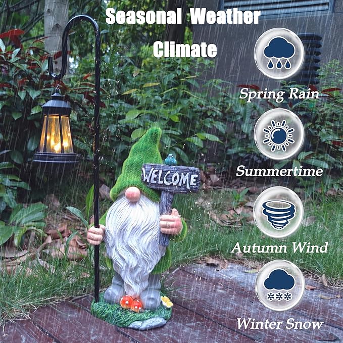 JOYBEE Garden Statues Gnome with Solar Lantern Outdoor Decor-Gnomes Solar Figurines Lights Decorations for Patio Yard Lawn Ornaments-Gifts for Women Mom Grandma
