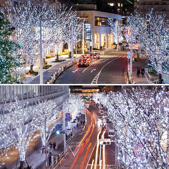 Upgrade Solar String Lights for Outside 2 Pack Total 180FT 500LED String Lights Outdoor with 8 Modes, IP65 Waterproof Outdoor Solar Twinkle Lights, Garden Tree Party Christmas Decorations, Cool White