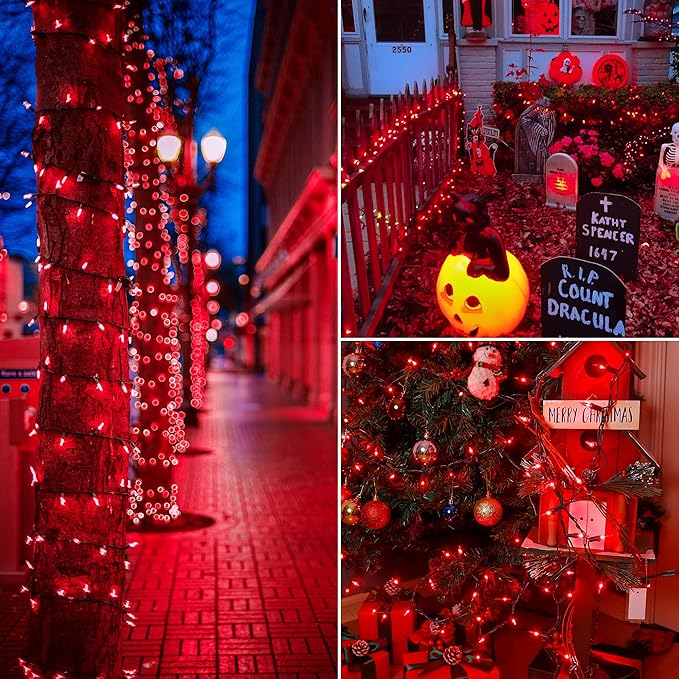 Christmas Lights Indoor Outdoor, 2PACK 13FT 50-count Lights Incandescent Mini Halloween String Light, 120V UL Certified Green Wire Light for Xmas Tree, Patio, Holiday, Party, Home, Garden Decor,Red