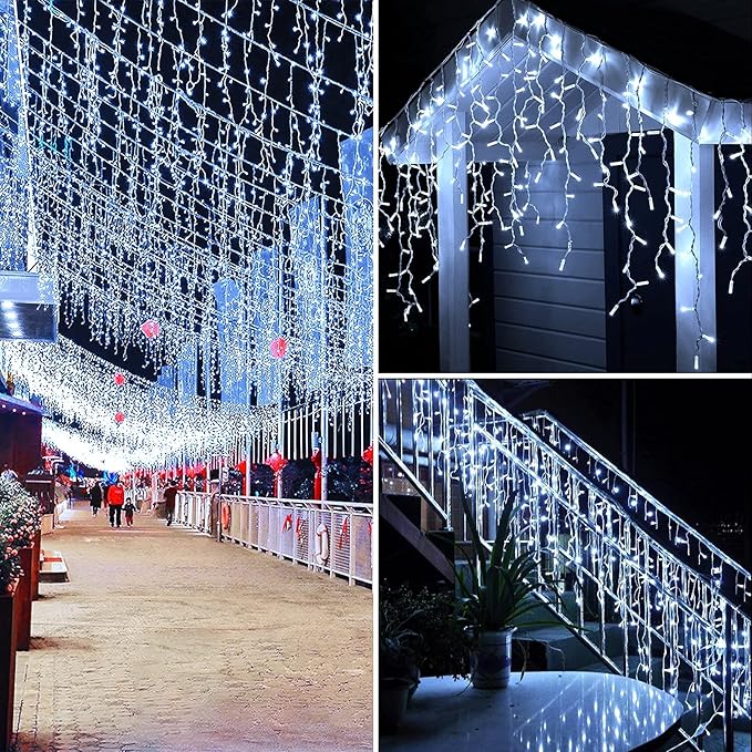 AGIRL 400 LED Icicle Lights Outdoor 32.8Ft 75 Drops Icicle Christmas Halloween Lights 8 Modes Waterproof Fairy String Lights for Indoor Bedroom Garden Wedding Porch Decoration