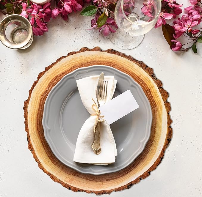 Gift Boutique 24 Disposable Wood Round Charger Plates 13" Rustic Brown Wooden Slice Dinner Serving Tray Heavy Duty Paper Cardboard Platter Place Mats