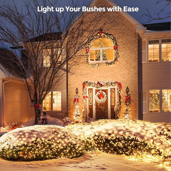 WBao Solar Christmas Lights Outdoor 360LED 11.5ft x 6.9ft Christmas Net Lights with Remote, 8 Lighting Modes, Timer, Waterproof for Lawn, Bushes, Shrub, Trees Outdoor Christmas Decorations, Warm White