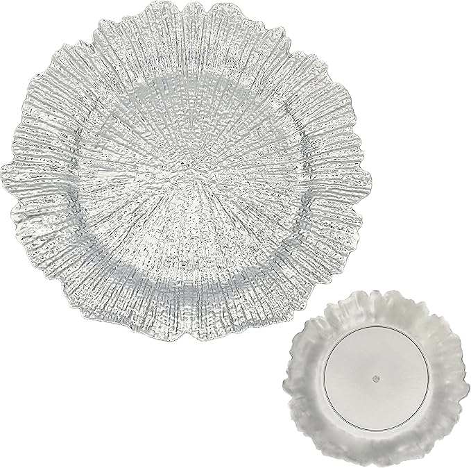 Henilosson 13 inch Silver Charger Plates,Round Plastic Reef Plate Chargers for Dinner Plates,Wedding,Party Elegant Decoration Place mats(24, SILVER)