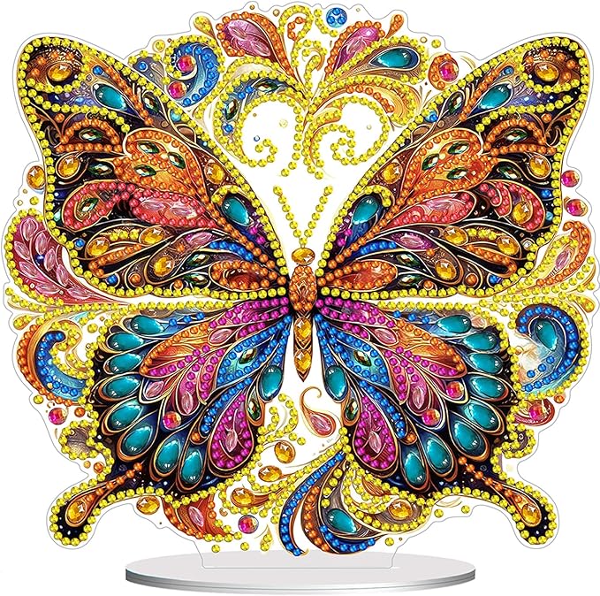 Diamond Painting Kits for Adults Beginners, 5D Full Drill Flowers and Butterfly Crystal Art Desktop Ornament, DIY Single Sided Home Office Desk Decor, Creative Craft Gift Set with Tools