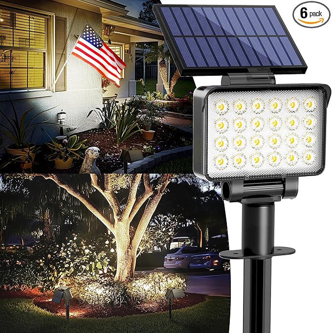 Solar Spot Lights Outdoor Waterproof for Flag, Tree, House, Garden, Yard, Landscape Spotlights for Accent Uplighting Decorations-6 Pack, Natural Light