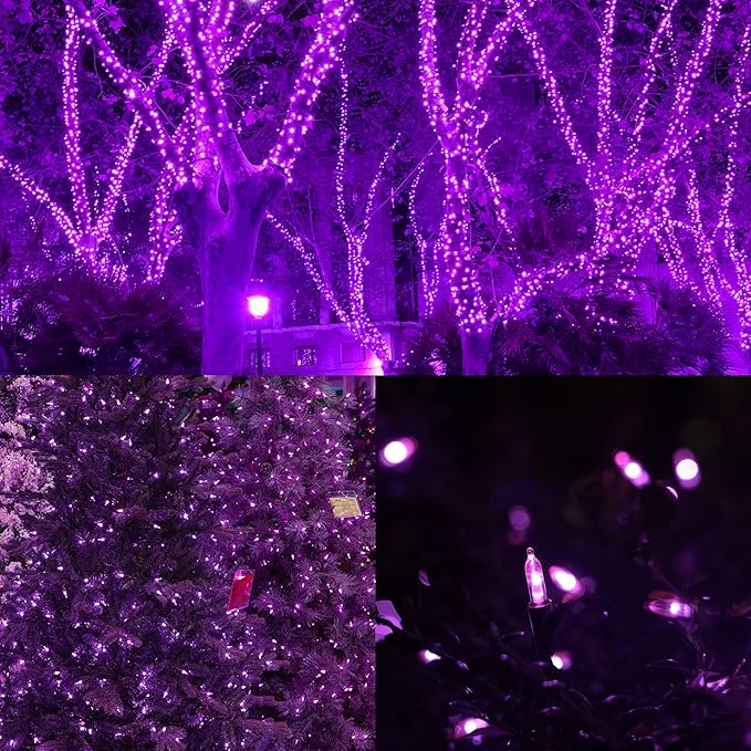 WATERGLIDE 2 Pack 50 LED Outdoor Halloween Lights, 16 FT Mini String Light with 8 Modes, Waterproof Battery Operated Tree Lights for Indoor Outdoor Patio Garden Party Wedding Decoration, Purple