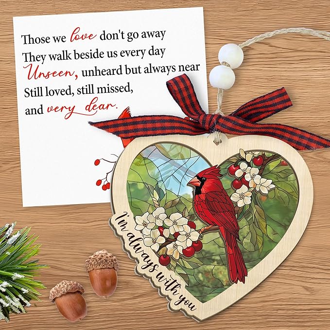 FLAGWIX Sympathy Gifts for Loss of Loved One - Red Cardinal Suncatcher Ornament with Card - Bereavement Gift Ideas, Sympathy Gifts for Loss of Dad Mom, Red Cardinal Memorial Gift for Women Men