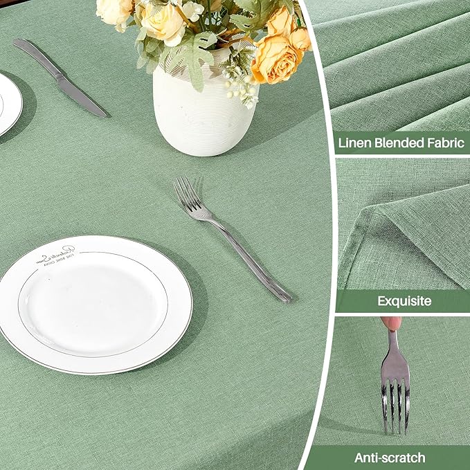 IVAPUPU Textured Linen Table Cloth for Rectangle Tables - Sage Green Tablecloths Rectangular Waterproof Wrinkle Free Wipeable Dining Table Cover for Spring Wedding Birthday Kitchen Decor, 52 x 70 Inch