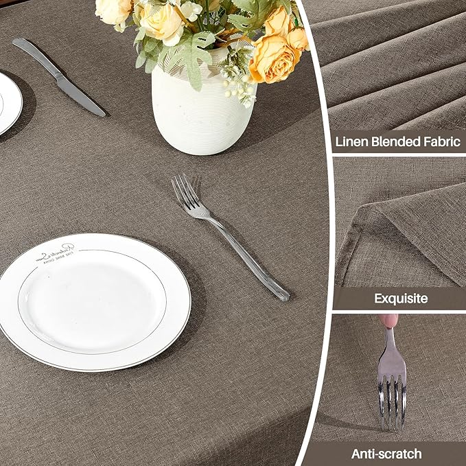 IVAPUPU Textured Linen Table Cloth for Rectangle Tables - Mocha Tablecloths Rectangular Waterproof Wrinkle Free Wipeable Dining Table Cover for Spring Wedding Birthday Kitchen Decor, 52 x 70 Inch
