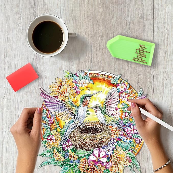 SENQAO Hummingbird Diamond Art Hanging Kit for Adult, Special Shaped Rhinestone, Double Sided DIY Acrylic Diamond Art Painting Window Pendants Home Garden Wall Hanging Kits Hanging Ornament